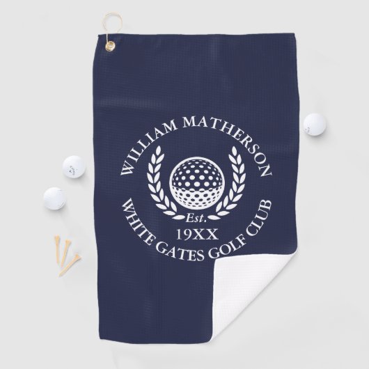 Personalized Golf Club Name Navy Blue Golfhanddoek (Insitu)