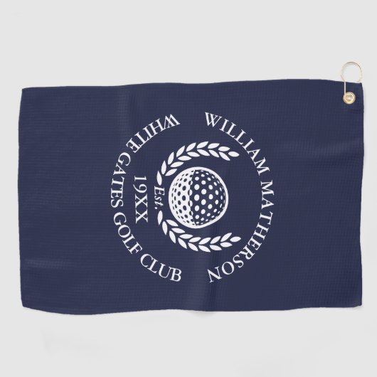 Personalized Golf Club Name Navy Blue Golfhanddoek (Horizontaal)