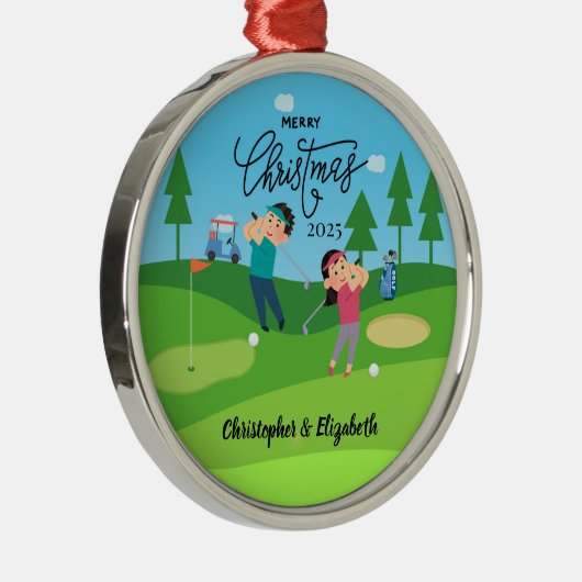 Personalized Golf Couple Christmas Ornament (Rechts)