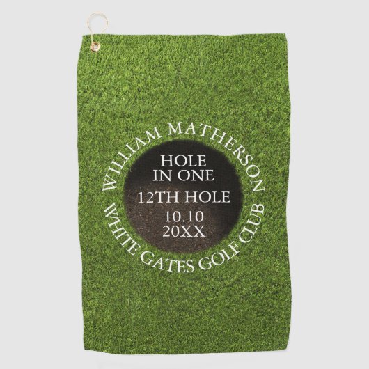 Personalized Golf Hole in One Award Golfhanddoek (Voorkant)