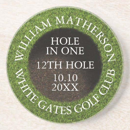 Personalized Golf Hole in One Award Zandsteen Onderzetter (Voorkant)