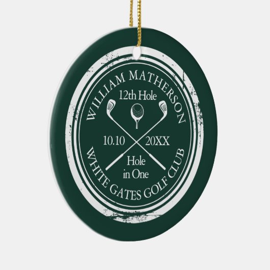 Personalized Golf Hole in One Keepsake Emerald Keramisch Ornament (Rechts)