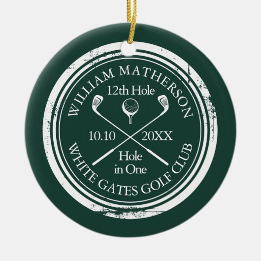 Personalized Golf Hole in One Keepsake Emerald Keramisch Ornament (Voorkant)