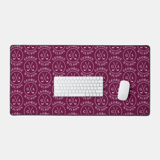 Personalized Golf Monogram Burgundy Custom Name Bureaumat (Keyboard & Muis)