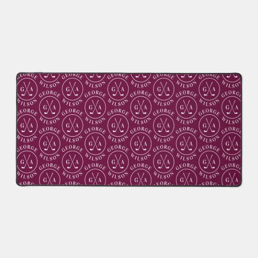 Personalized Golf Monogram Burgundy Custom Name Bureaumat (Voorkant)