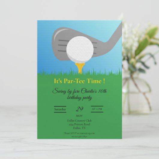 Personalized Golf Party Invitation Printable Kaart (Staand voorkant)