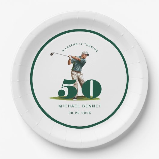Personalized Golfer 50th Birthday Papieren Bordje (Voorkant)
