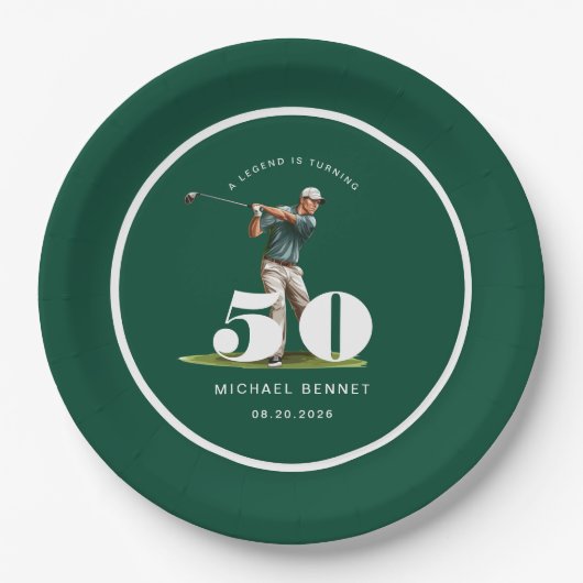 Personalized Golfer 50th Birthday Papieren Bordje (Voorkant)
