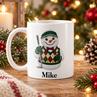 Personalized Golfer Christmas Mug Cute Snowman Koffiemok