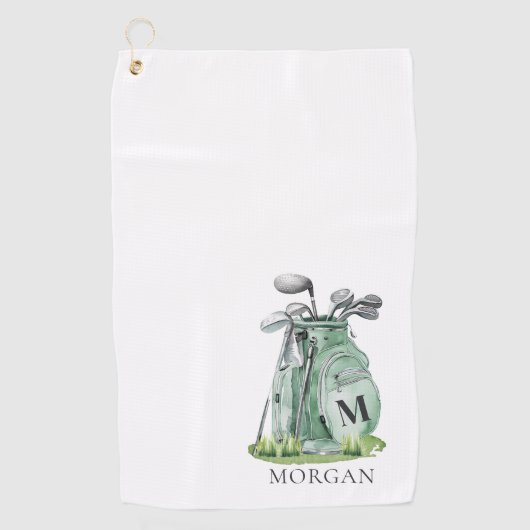Personalized Golfer Green Monogram Golfhanddoek (Voorkant)