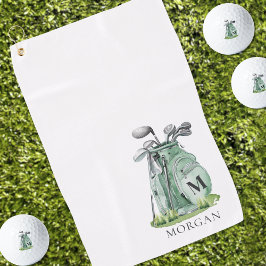 Personalized Golfer Green Monogram Golfhanddoek