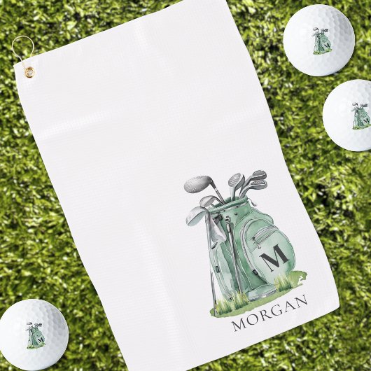 Personalized Golfer Green Monogram Golfhanddoek