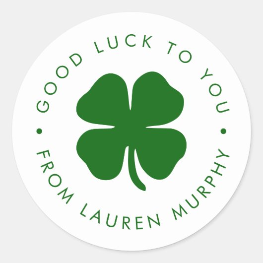 Personalized Good Luck Green Clover Ronde Sticker (Voorkant)