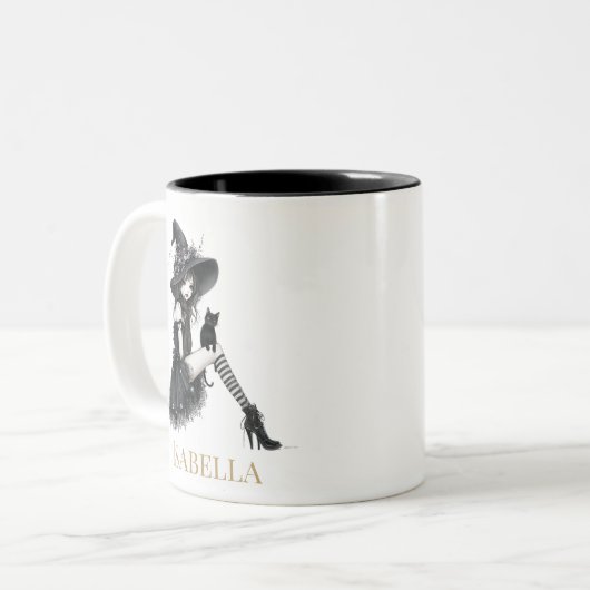 Personalized Gothic Witch – Custom Name Witchy Tweekleurige Koffiemok (Voorkant links)