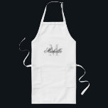 Personalized gourmet kitchen apron for men | women lang schort<br><div class="desc">Personalized gourmet kitchen apron for men | women. Elegant name monogram BBQ / baking aprons for him and her. Simple modern design with classy script text and monogrammed initial letter. Basic black and white design. Barbecue cooking aprons available in khaki beige, yellow and plain white. Long or short version. Cute...</div>