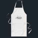 Personalized gourmet kitchen apron for men | women lang schort<br><div class="desc">Personalized gourmet kitchen apron for men | women. Elegant name monogram BBQ / baking aprons for him and her. Simple modern design with classy script text and monogrammed initial letter. Basic black and white design. Barbecue cooking aprons available in khaki beige, yellow and plain white. Long or short version. Cute...</div>