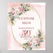Personalized Graceful Blush Greenery 50th Birthday Poster (Voorkant)