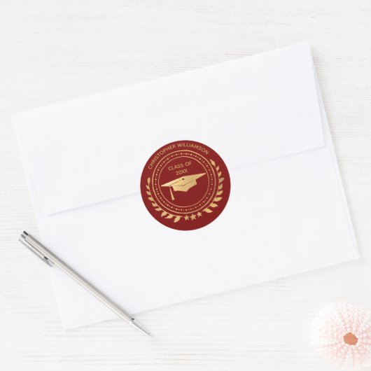 Personalized Graduate Black Gold Classic Monogram Ronde Sticker (Envelop)