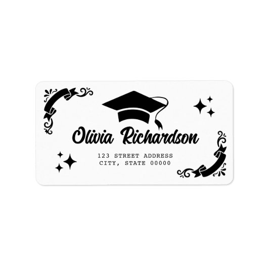 Personalized Graduation Elegant Script Stars & Cap Etiket (Voorkant)