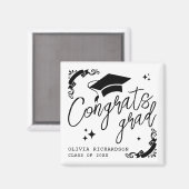 Personalized Graduation Elegant Script Stars & Cap Magneet (Voorkant / Achterkant)