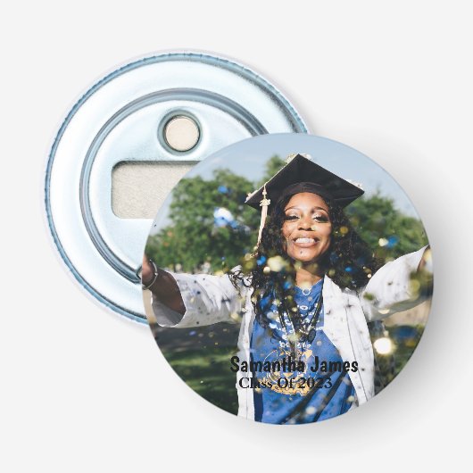 Personalized Graduation Photo and Name Button Flesopener (Voorkant)