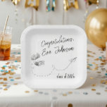 Personalized Graduation Square Paper Plates Papieren Bordje<br><div class="desc">Make your graduation celebration even more special with these personalized square paper plates featuring a clean and elegant academic design. The illustration includes hand-drawn books, an open book, and a playful dotted path with a paper airplane — a symbol of knowledge, dreams, and the exciting journey ahead. The minimalist black-and-white...</div>