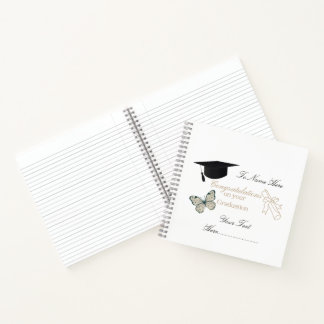 Personalized Graduation with Butterflies and Hat Notitieboek