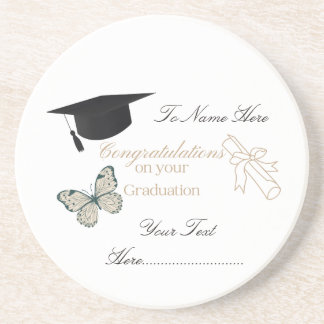 Personalized Graduation with Butterflies and Hat Zandsteen Onderzetter