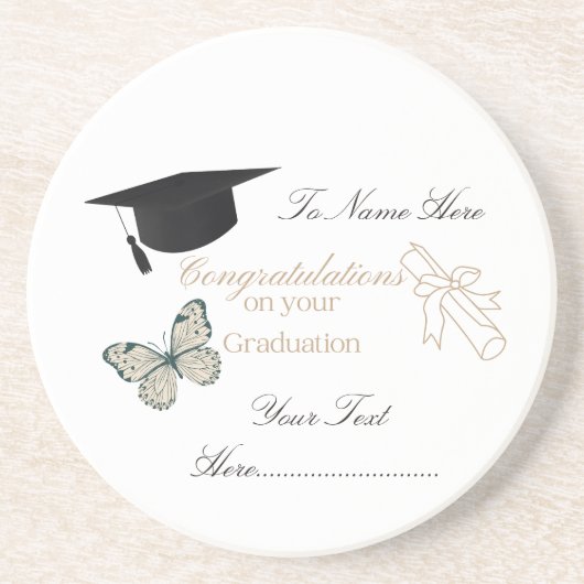 Personalized Graduation with Butterflies and Hat Zandsteen Onderzetter (Voorkant)