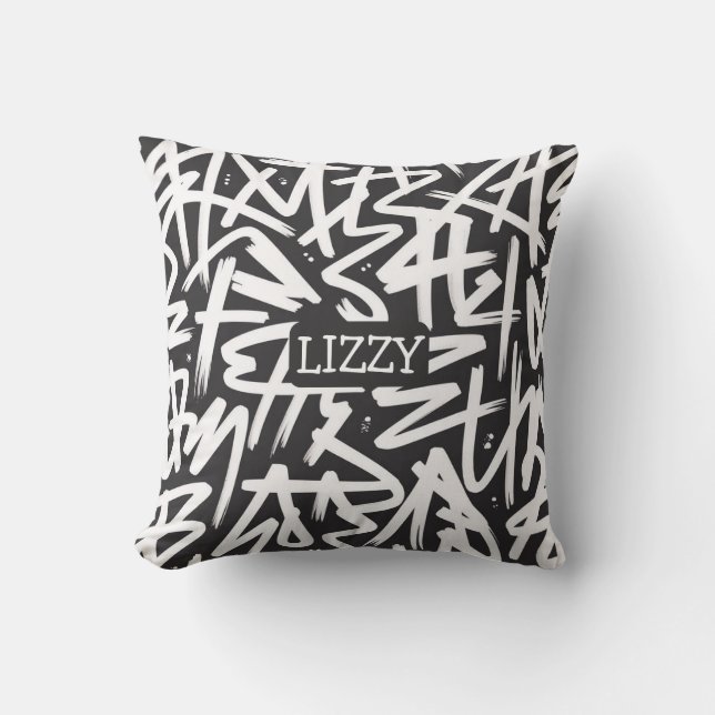 Personalized Graffiti Name Pattern — Custom Urban Kussen (Voorkant)