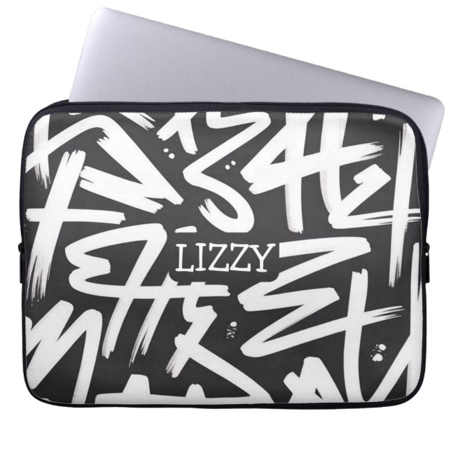 Personalized Graffiti Name Pattern — Custom Urban Laptop Sleeve (Voorkant)