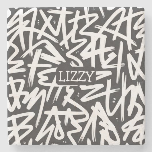 Personalized Graffiti Name Pattern — Custom Urban Stenen Onderzetter (Voorkant)