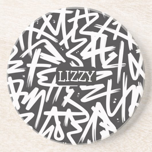 Personalized Graffiti Name Pattern — Custom Urban Zandsteen Onderzetter (Voorkant)