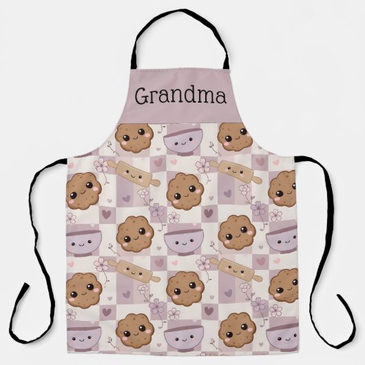 Personalized Grandma Apron Kawaii Cookie Gingham Schort (Voorkant)