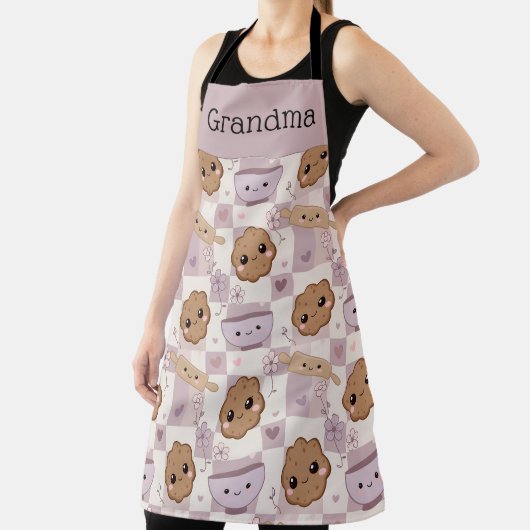 Personalized Grandma Apron Kawaii Cookie Gingham  Schort (Insitu)