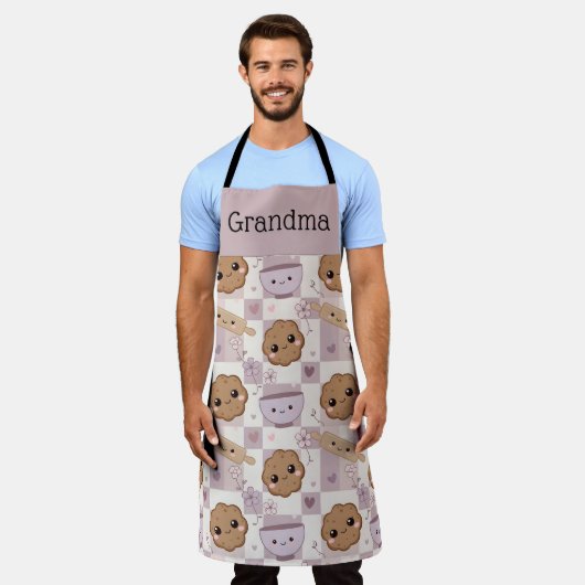 Personalized Grandma Apron Kawaii Cookie Gingham Schort (Gedragen)