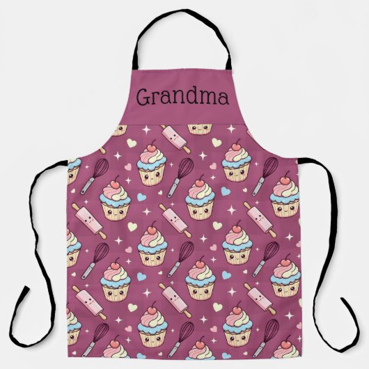 Personalized Grandma Apron Kawaii Pink BlueCupcake Schort (Voorkant)