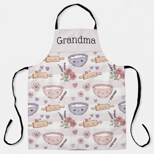 Personalized Grandma Kawaii Heart Baking Crew Gift Schort (Voorkant)