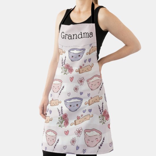 Personalized Grandma Kawaii Heart Baking Crew Gift Schort (Insitu)