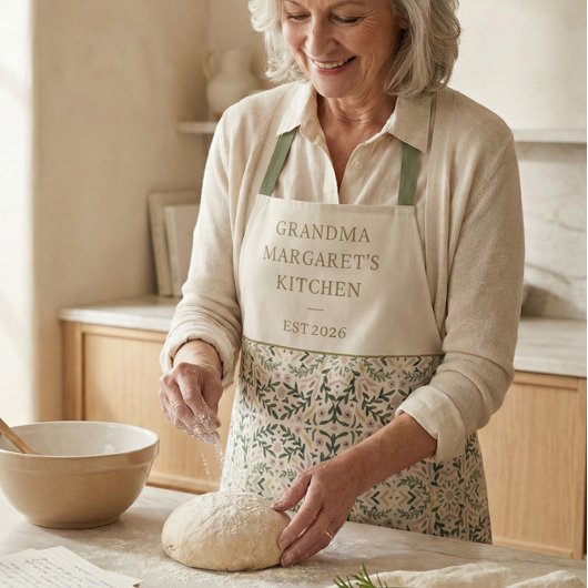 Personalized Grandma Kitchen Gift Botanical Green Schort