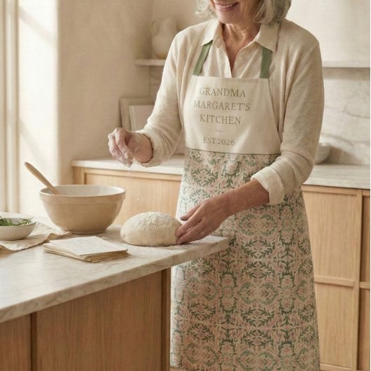 Personalized Grandma Kitchen Gift Botanical Green Schort