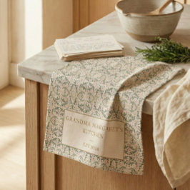 Personalized Grandma Kitchen Gift Botanical Green Theedoek