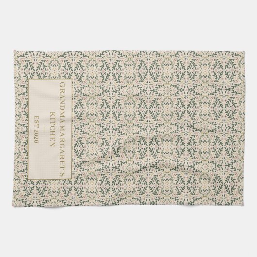 Personalized Grandma Kitchen Gift Botanical Green Theedoek (Horizontaal)