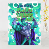 Personalized GRANDSON Card | Name AGE | SUPERHERO Kaart (Gele Bloem)