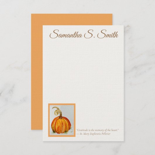 Personalized Gratitude Pumpkin Flat Note Card Kaart (Voorkant / Achterkant)
