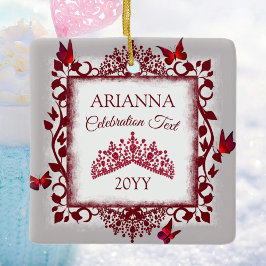 Personalized Gray, Burgundy Red Tiara, Butterfly Keramisch Ornament