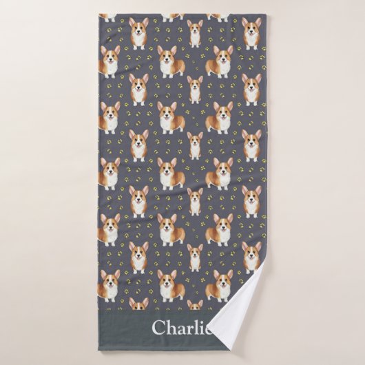 Personalized Gray Corgi Dog Badhanddoek (Badhanddoek)