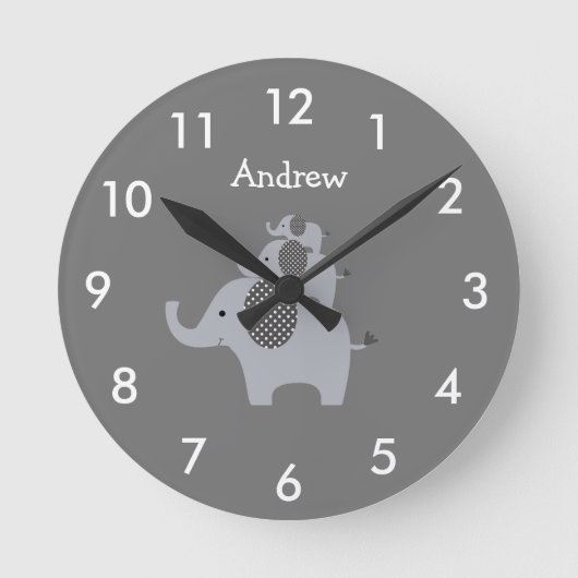 Personalized Gray Elephant Nursery Round Clock Ronde Klok (Voorkant)