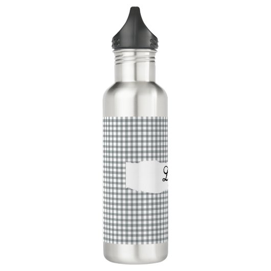 Personalized Gray Gingham Pattern & Custom Name Waterfles (Links)