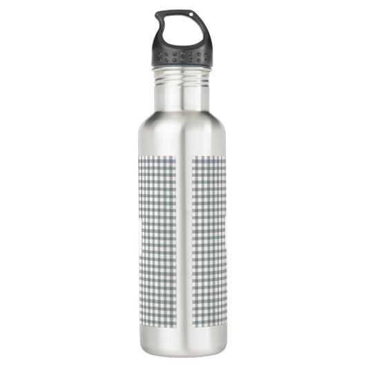 Personalized Gray Gingham Pattern & Custom Name Waterfles (Achterkant)